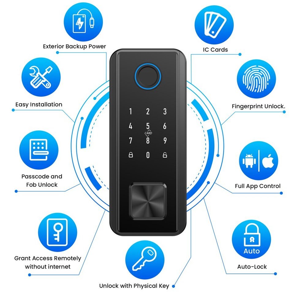 Smart Door Lock, Fingerprint Door Lock, Bluetooth Door Lock, Electronic Deadbolt with Touchscreen Keypad, IP65 Weatherproof, APP - Image 5