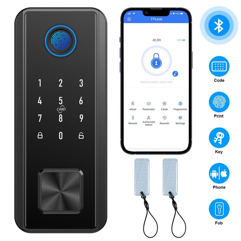 Smart Door Lock, Fingerprint Door Lock, Bluetooth Door Lock, Electronic Deadbolt with Touchscreen Keypad, IP65 Weatherproof, APP