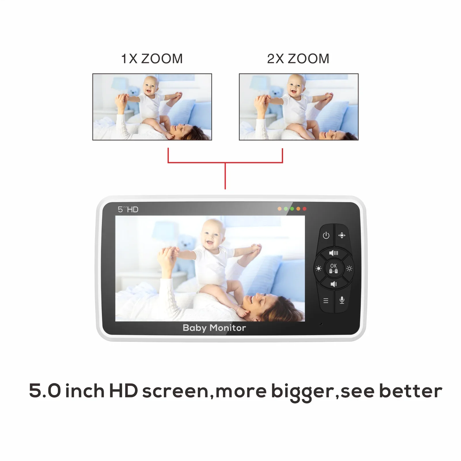 New 5 inch Video Baby Monitor with Camera and Audio, 4X Zoom, 22Hrs Battery, 1000ft Range 2-Way Audio Temperature Sensor Lullaby - Image 3