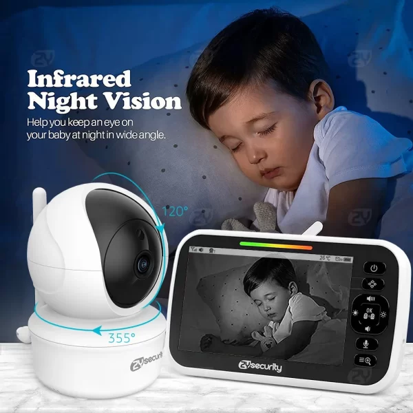 Baby Monitor with 2 Cameras, Split-Screen Video with Audio and Camera - Night Vision, Two-Way Talk - Image 5