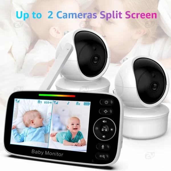 Baby Monitor with 2 Cameras, Split-Screen Video with Audio and Camera - Night Vision, Two-Way Talk - Image 3