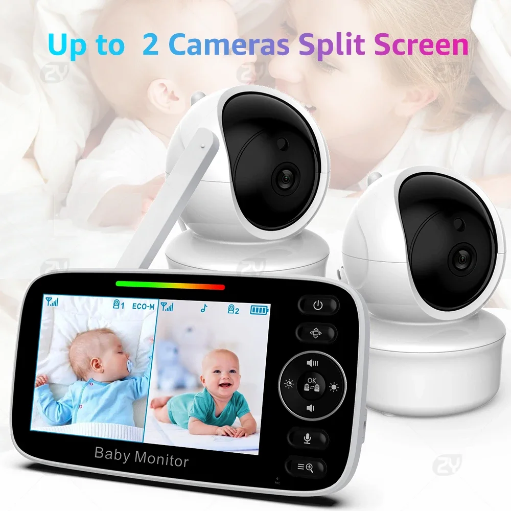 Baby Monitor with 2 Cameras, Split-Screen Video with Audio and Camera - Night Vision, Two-Way Talk - Image 3