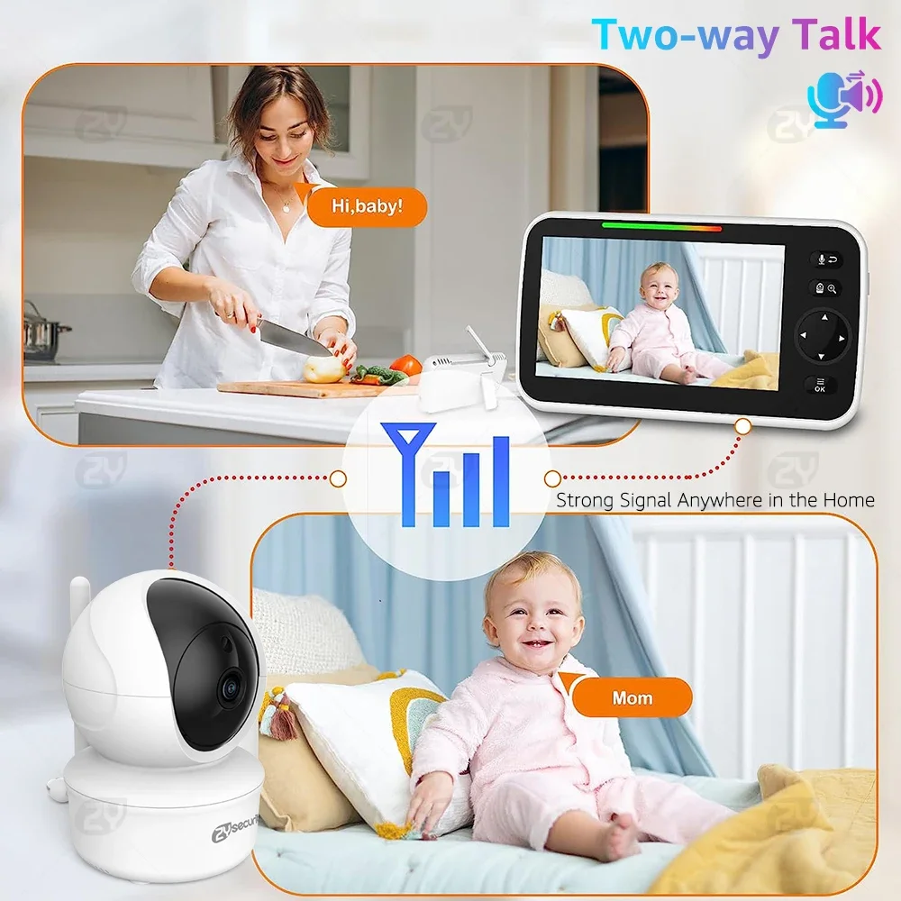 Baby Monitor with 2 Cameras, Split-Screen Video with Audio and Camera - Night Vision, Two-Way Talk - Image 6