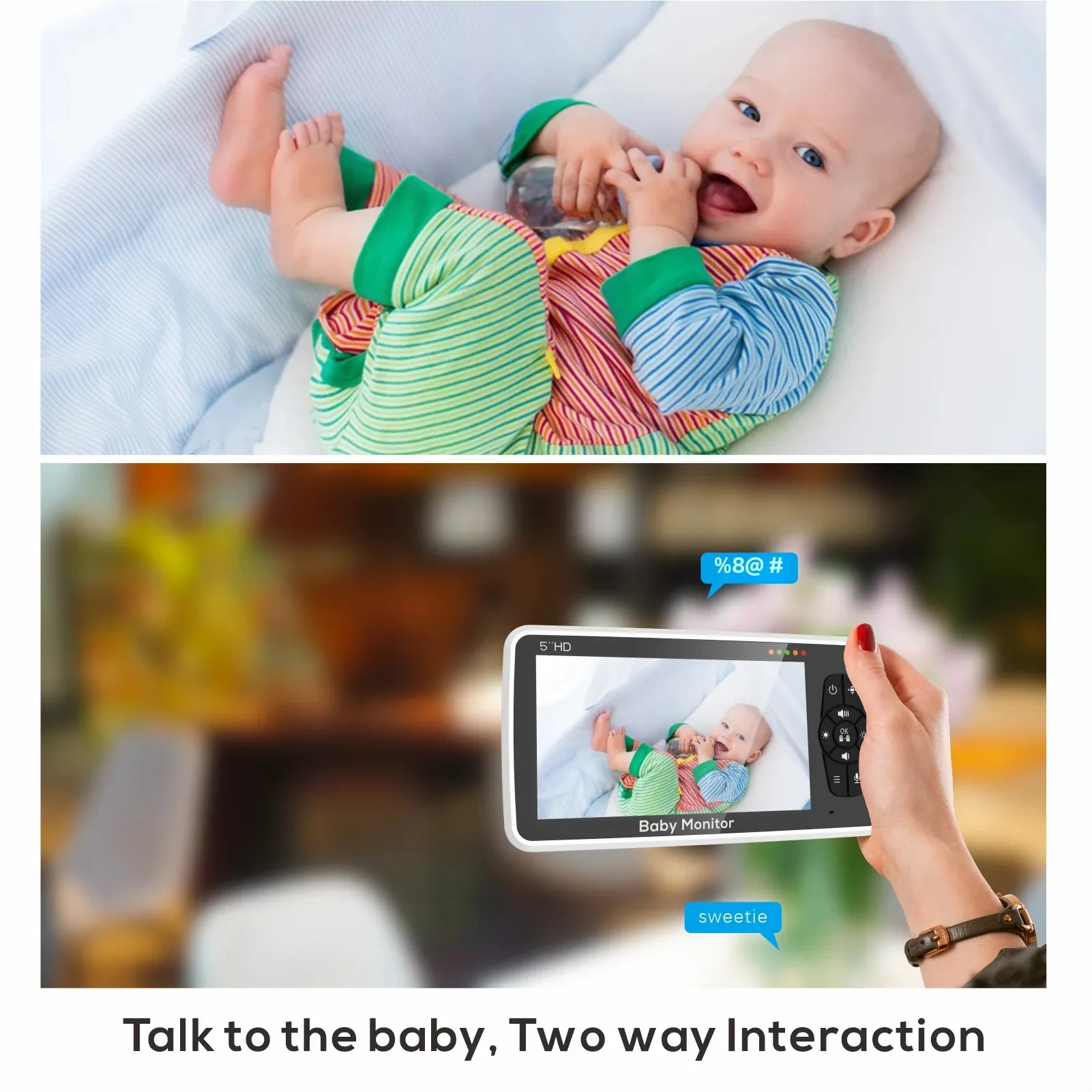 New 5 inch Video Baby Monitor with Camera and Audio, 4X Zoom, 22Hrs Battery, 1000ft Range 2-Way Audio Temperature Sensor Lullaby - Image 4