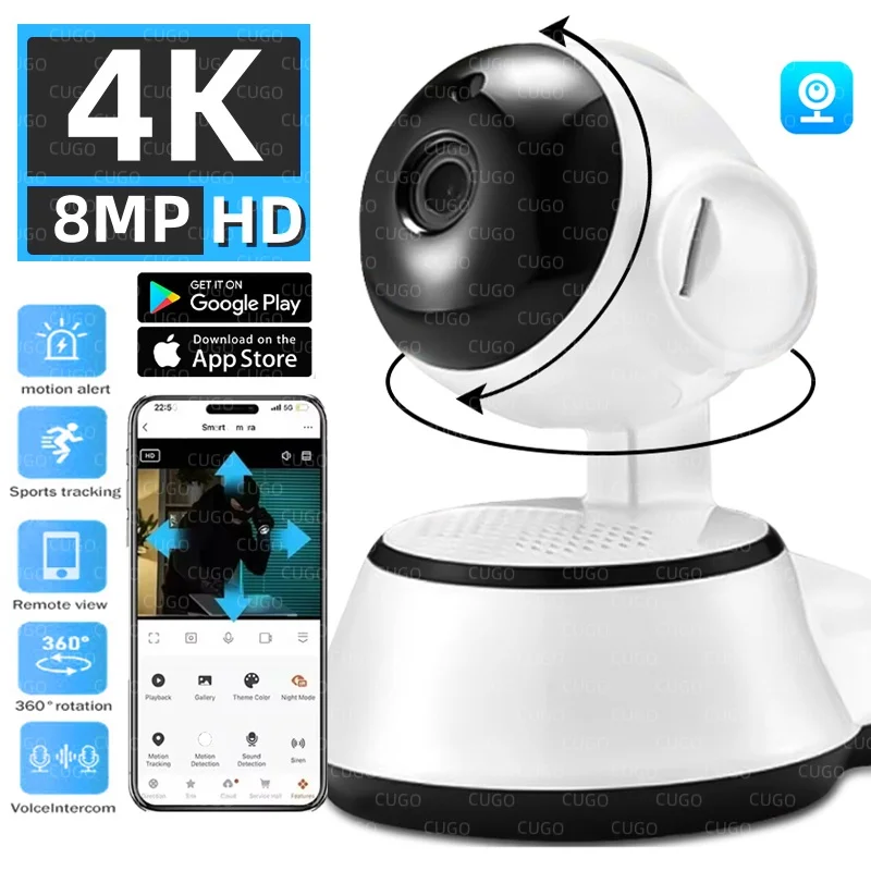 Wifi Surveillance Camera 8MP Wireless Security Baby Pet Monitor AI Human Tracking HD Full Color Night Vision Indoor Video Camera