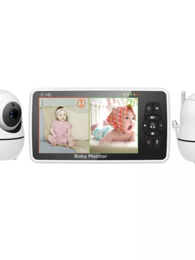5 inch Video Baby Monitor with Two Camera and Audio, Night Vision, 4X Zoom, 1000ft Range 2-Way Audio Temperature Sensor Lullaby