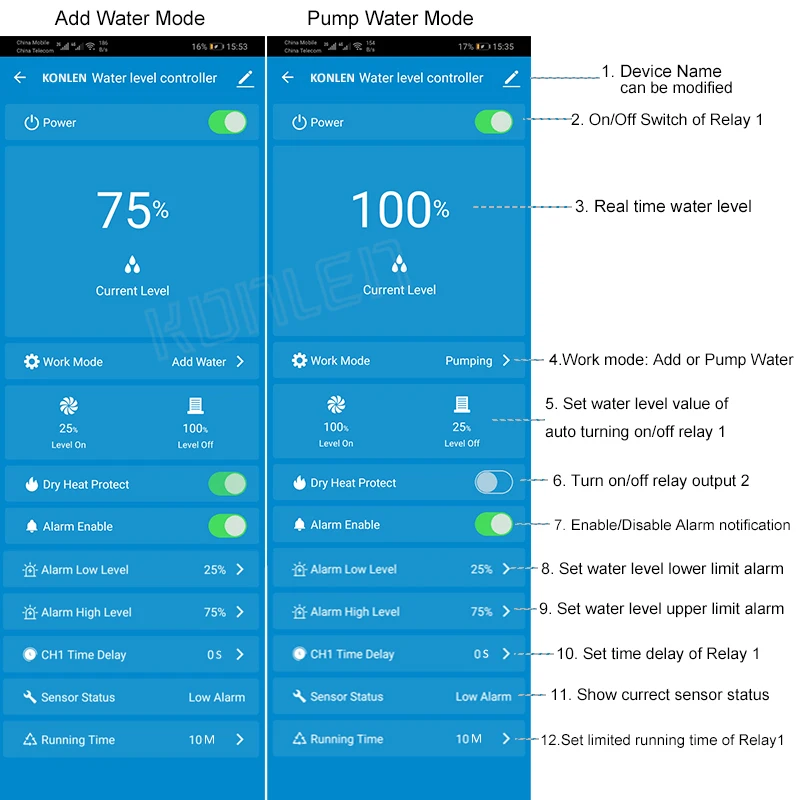 KONLEN Tuya Water Level Sensor WIFI Smart Home Leakage Flood Alarm Controller Meter Pool Vape Tank Flow Detector Leak Protection - Image 4