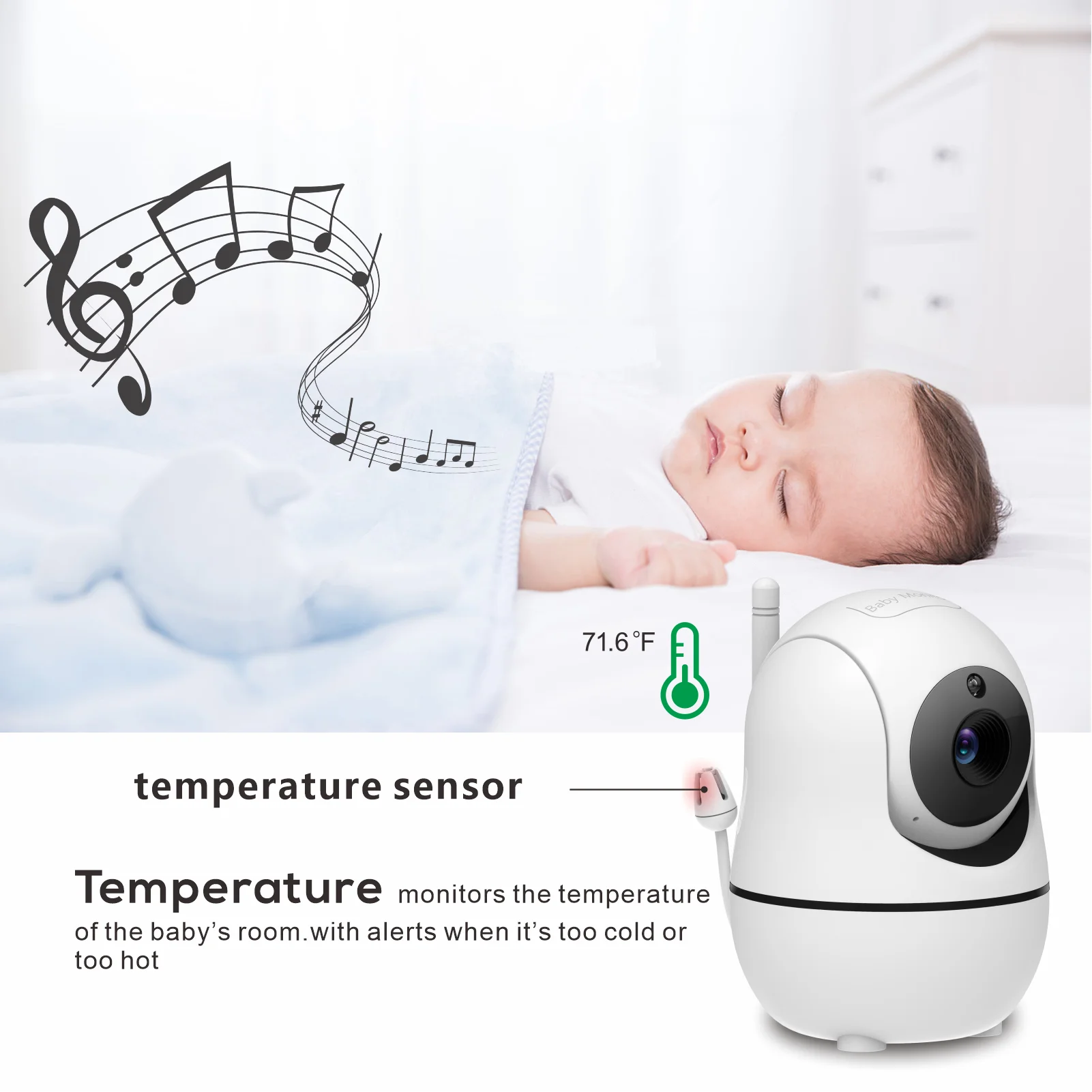5 inch Video Baby Monitor with Two Camera and Audio, Night Vision, 4X Zoom, 1000ft Range 2-Way Audio Temperature Sensor Lullaby - Image 4