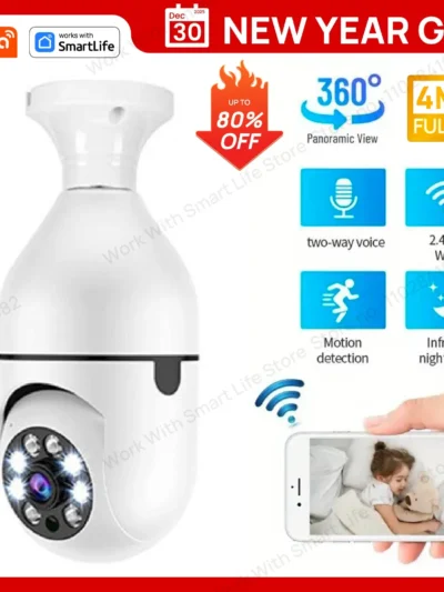 4MP Tuya Smart Home 2.4G E27 Bulb Wifi Surveillance Camera Night Security Video Surveillance Supprt Two Way Audio Mobile Motion