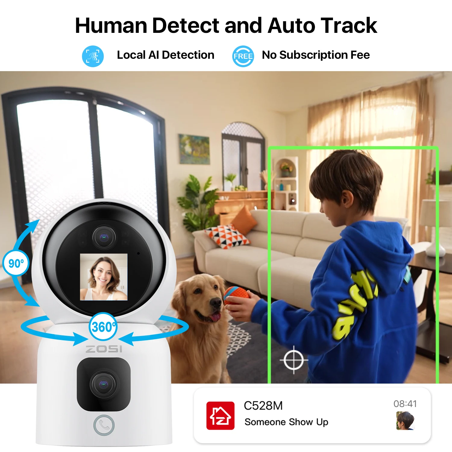 ZOSI 360° Smart Home Security Camera PTZ Auto Tracking Baby Monitor AI Panoramic HD Night Vision Indoor WiFi Surveillance Camera - Image 5