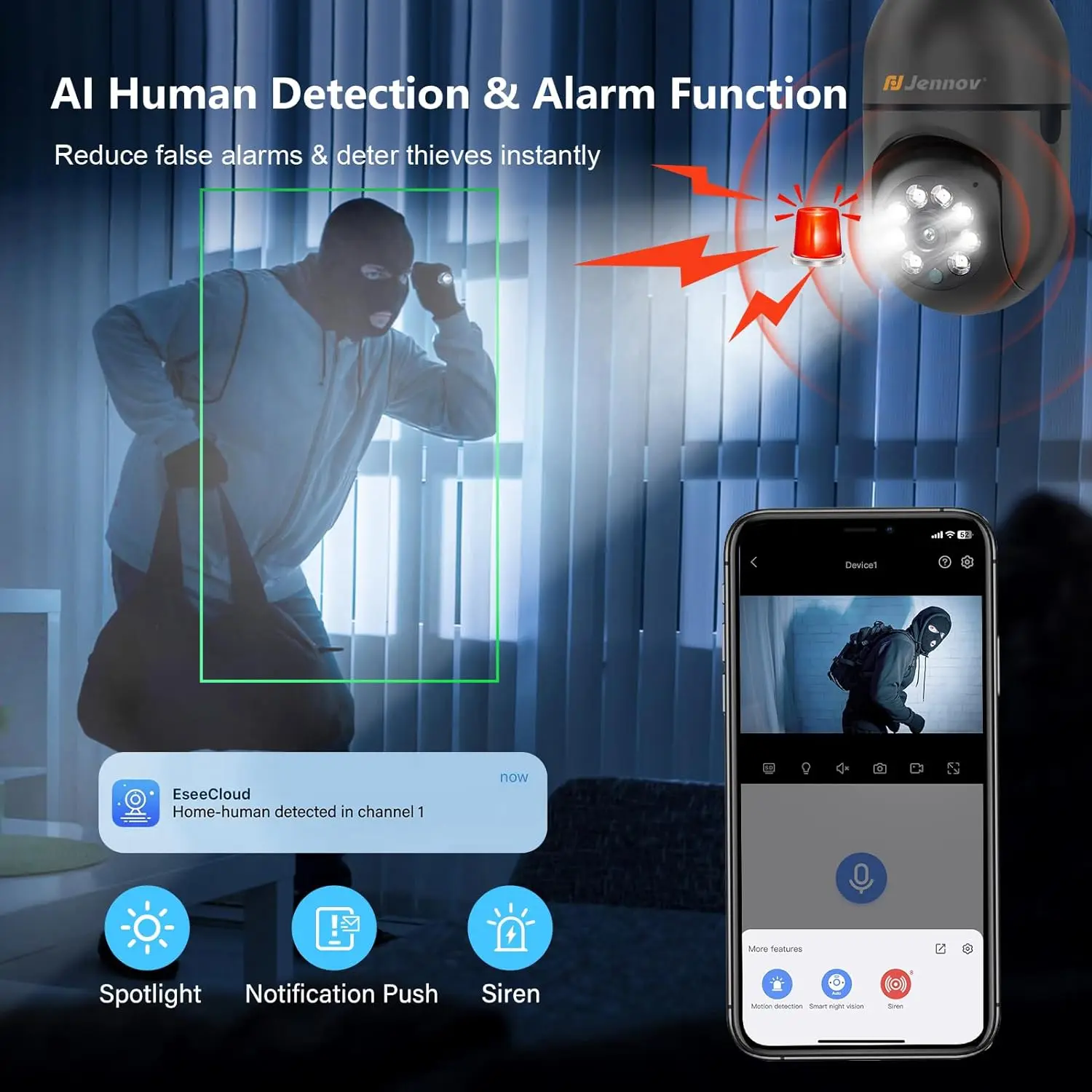 Jennov 2Pcs 2K WiFi Light Bulb Security Camera Wireless Outdoor - Cameras for Home Security Outside, Light Socket Indoor Camera - Image 3