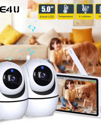 5 Inch Video Baby Monitor With Pan Tilt Camera 2.4G Mother Kids Surveillance PTZ Video Cams Temperture Display Home Security Cam