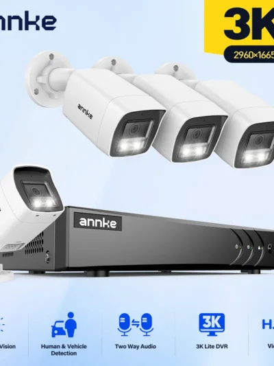 ANNKE 3K 5MP Home Wired Security System H.265+ 8CH DVR 4pcs Night Vision Outdoor Two Way Voice Video Surveillance Camera Kits