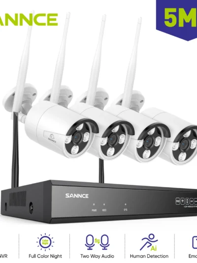 SANNCE 5MP WiFi CCTV System 10CH NVR Two Way Audio Security Camera System Video Surveillance Kit Outdoor Wireless IP Cameras