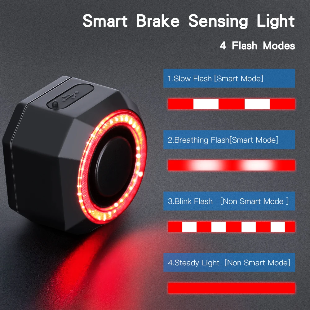 New Bicycle Alarm Taillight Waterproof Smart Auto Brake Sensing Tail Lamp Remote Control USB Charge Bike Rear Light - Image 3