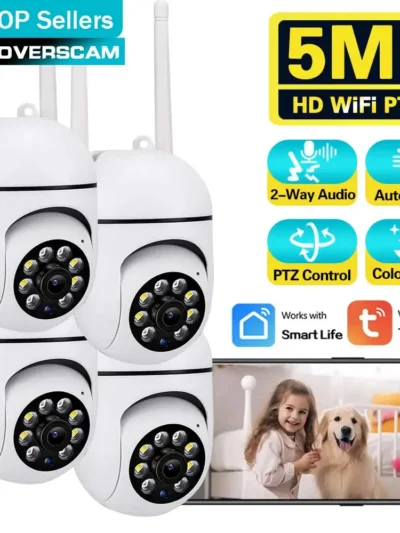 5MP Wireless Security Surveillance PTZ 1/2/3/4 Pcs Camera Wifi IP Outdoor Tuya App Human Tracking Two-way Audio Night Color Cam