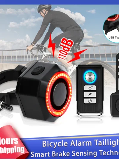 New Bicycle Alarm Taillight Waterproof Smart Auto Brake Sensing Tail Lamp Remote Control USB Charge Bike Rear Light