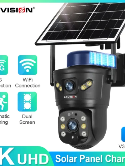LS VISION 4G /WIFI Outdoor Solar Camera 8MP Dual Lens PIR Sim Card built in Night Vision Waterproof Security Camara Battery CCTV