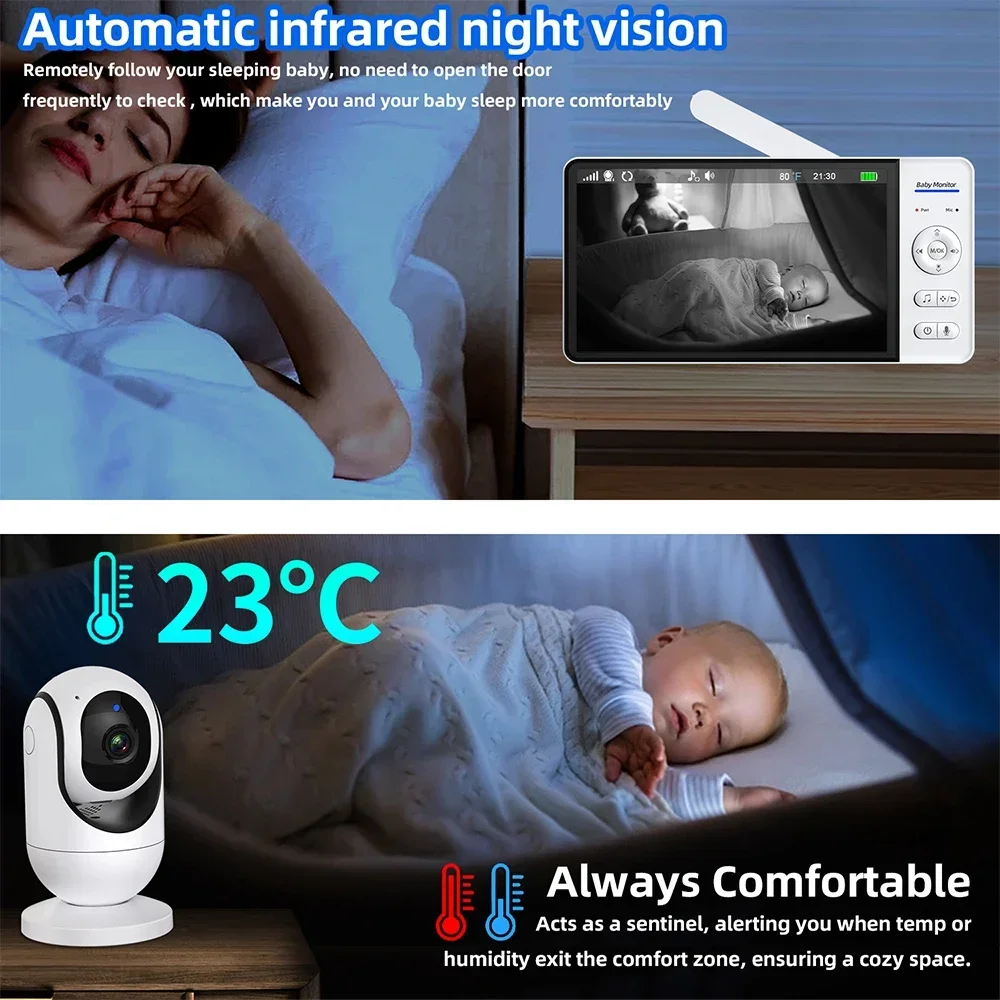 7 Inch Wireless Baby Monitor 5000mAh Battery No WiFi 4X Zoom Kids Protection Surveillance Video Camera 2 Way Audio Night Vision - Image 6