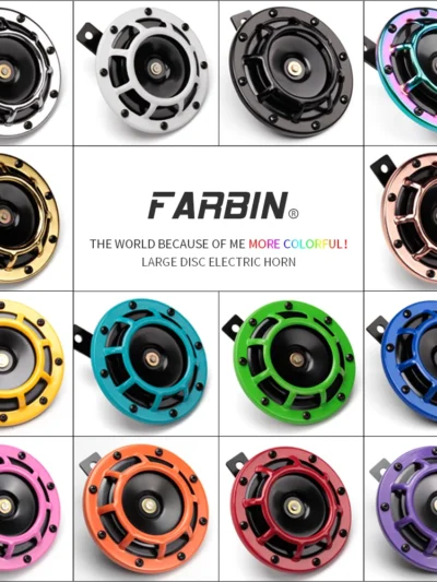FARBIN 2Pcs Car Horn Multi-Color 12V Disc Electric Air Horn Kit Dual Tone Super Loud Alarm Singal Motorcycle Truck Accessory