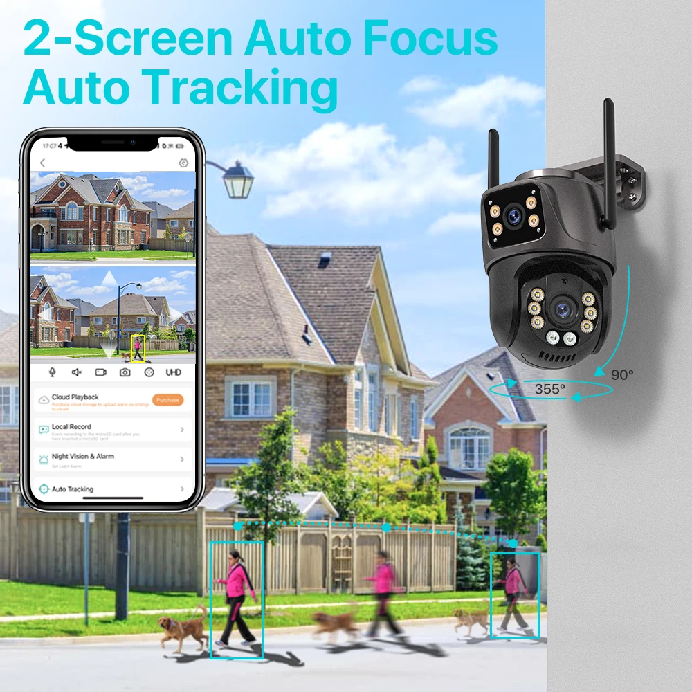 4K 8MP HD Wifi PTZ Camera Outdoor 4MP Dual Lens Dual Screen AI Auto Tracking IP Camera CCTV Audio Video Surveillance P2P iCSee - Image 3