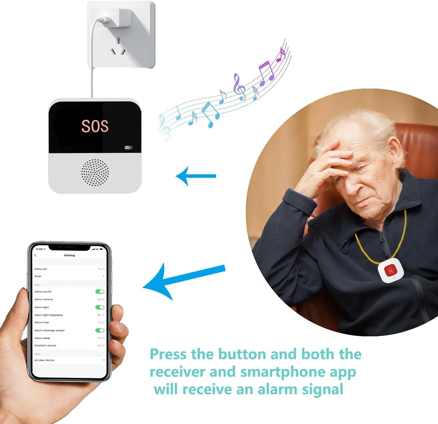 Wireless WiFi Elderly Caregiver Pager SOS Call Button Emergency SOS Medical Alert System for Seniors Patients Elderly At Home - Image 4