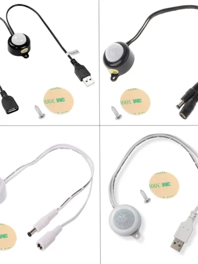USB/DC Plug Adjustable PIR Infrared Human Motion Sensor Switch DC5V 12V 24V Smart Switch for LED Light Strip Night Lamp Bulb