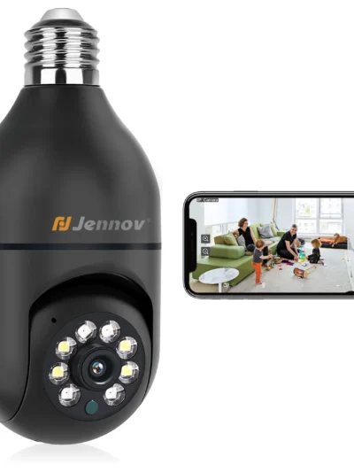 Jennov 3MP Light Bulb Security Camera 360°/2k HD Wireless Camera 2.4/5 Ghz Wi-Fi Light Socket Camera Video Home Security Monitor