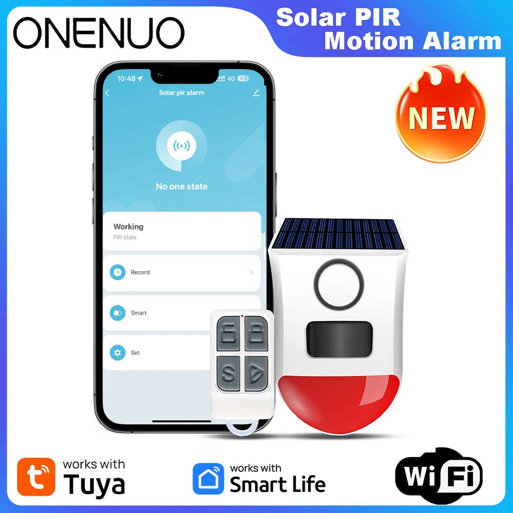 Solar PIR Sensor Alarm With Tuya APP WiFi Outdoor Wireless Siren Waterproof Burglar Security Strobe Siren App Remote Control