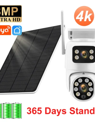 Tuya Solar WiFi Outdoor Waterproof Cam PIR Auto Tracking 4K 8MP Dual Len PTZ Smart Camera Security Network Monitor Cam