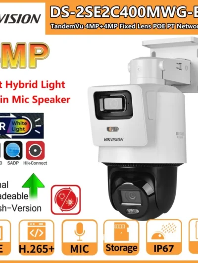 Hikvision PT Camera 4MP DS-2SE2C400MWG-E/14 Smart Hybrid-light Human Detection TandemVu 4MP+4MP POE Camera Built-in Mic Speaker