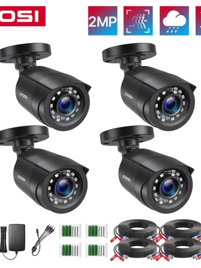 ZOSI 1080P 4 Pack HD TVI Security Cameras Outdoor Indoor Weatherproof Bullet Surveillance Camera for Analog CCTV DVR System