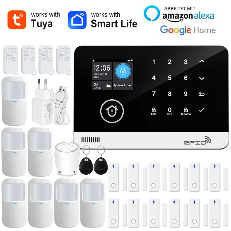 Tuya Smart WiFi GSM Home Security Alarm System - Touch Keyboard RFID APP Control Wireless Anti-Theft with Volume Adjustable