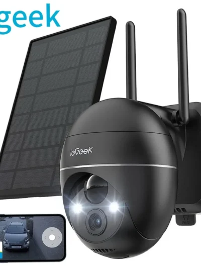 ieGeek 5MP outdoor surveillance camera battery, PTZ surveillance camera outdoor WLAN with solar panel, PIR motion detector, 2.4G
