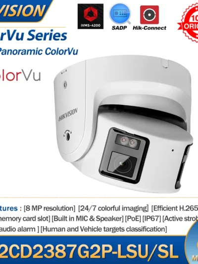 Hikvision 8MP Camera DS-2CD2387G2P-LSU/SL 4K Turret Panoramic ColorVu Color Night Built-in Mic Speaker Strobe Light Audio Alarm