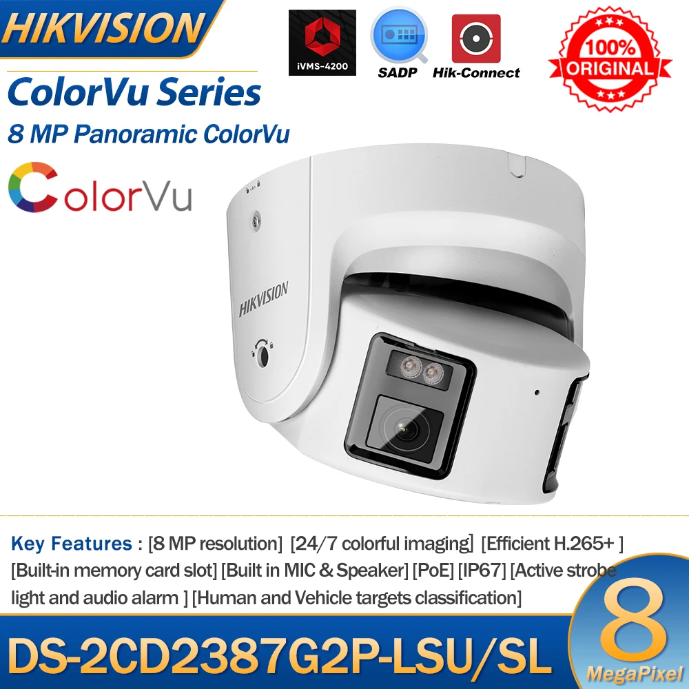 Hikvision 8MP Camera DS-2CD2387G2P-LSU/SL 4K Turret Panoramic ColorVu Color Night Built-in Mic Speaker Strobe Light Audio Alarm