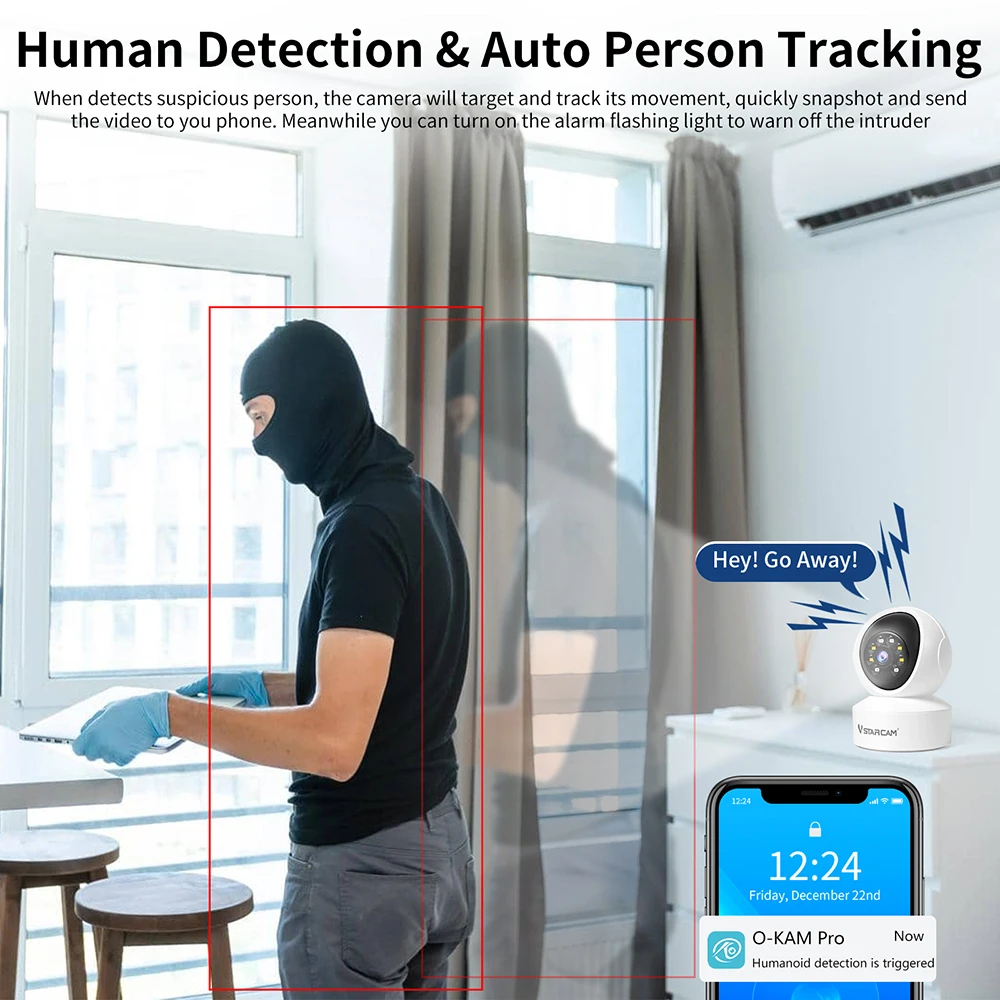 Vstarcam Indoor Security Camera for Home 360° Coverage Color Night Vision 2-Way Audio Motion Detection Customize Zone - Image 4