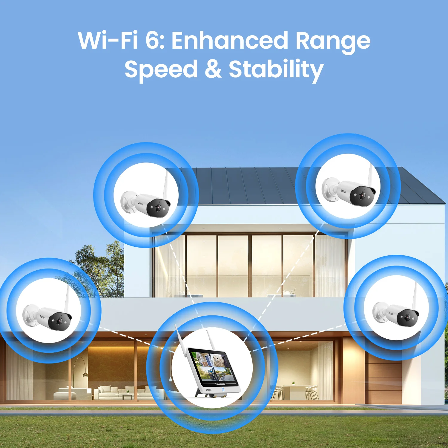 ZOSI 8CH 2K Wi-Fi 6 Security Camera System 12'' LCD Monitor 3MP Plug-in WiFi Surveillance Cams Indoor Outdoor for Home Security - Image 6