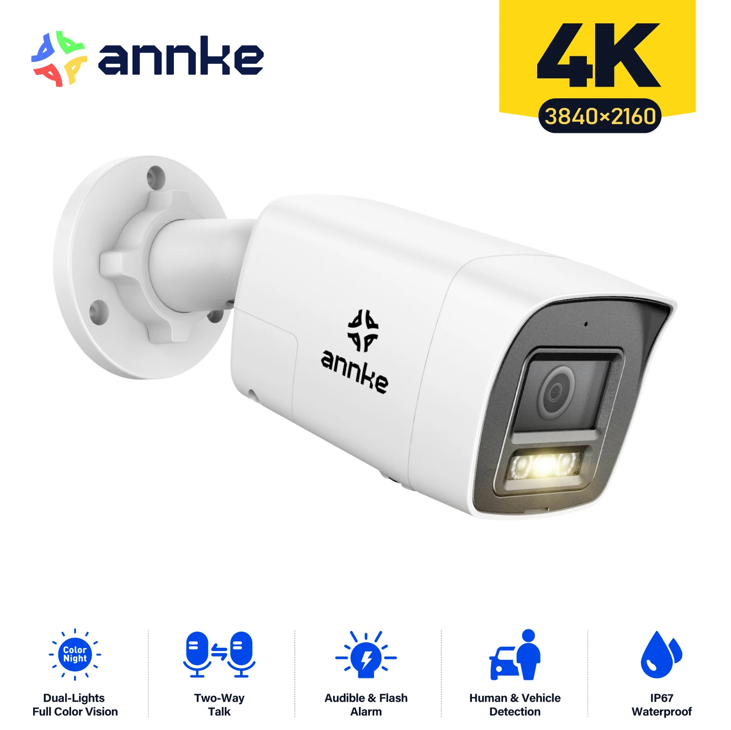 Annke 8MP 4K HD IP Security Camera Poe Dual Light Audio Fixed Bullet Camera Human Vehicle Detection 256G SD Storage ONVIF IP67