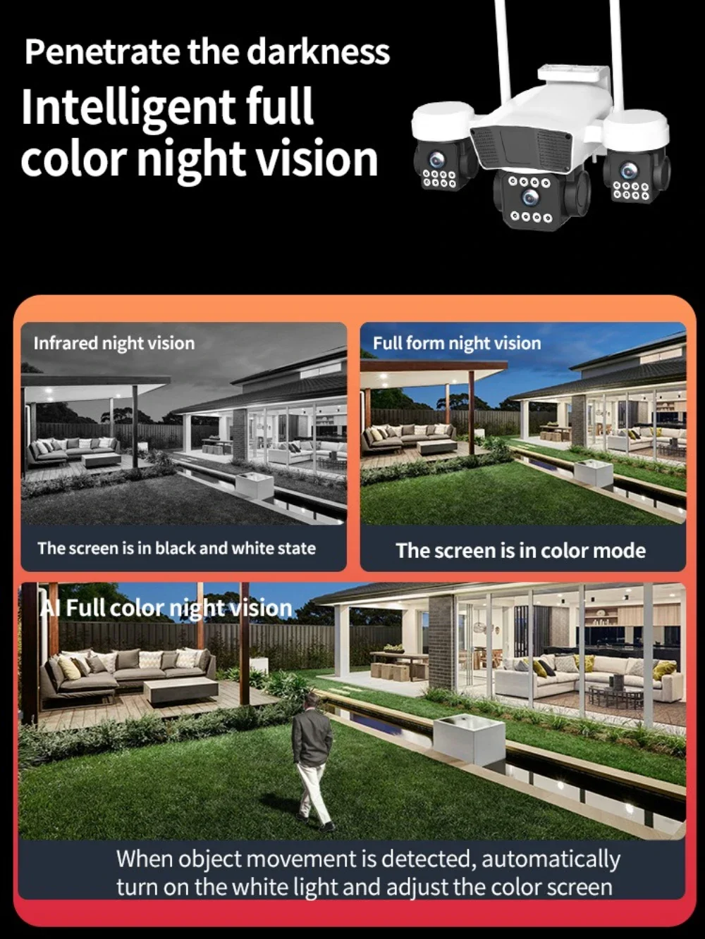 ANSVICAM 12MP 6K UHD WIFI Camera 3-PTZ Outdoor Cam Three Lenses Triple Screens Security Monitor Night Vision Waterproof CCTV - Image 4