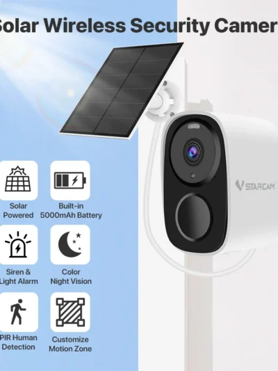 Vstarcam 2K Solar Security Cameras Wireless Outdoor Battery Powered Security Camera PIR Motion Alarm Cloud Storage Two Way Audio