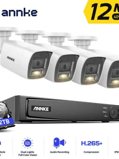 ANNKE 12MP POE Video Surveillance System 8CH NVR 12MP Security Cameras CCTV Kit Audio Recording Ip camera Color/IR Night Vision
