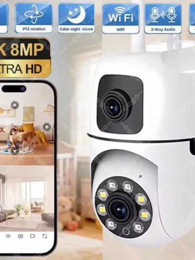8MP WIFI Surveillance Camera Dual Lens Dual Screen PTZ IP Cameras Wireless Auto Tracking Color Night Vision 8X Zoom 5MP CCTV Cam