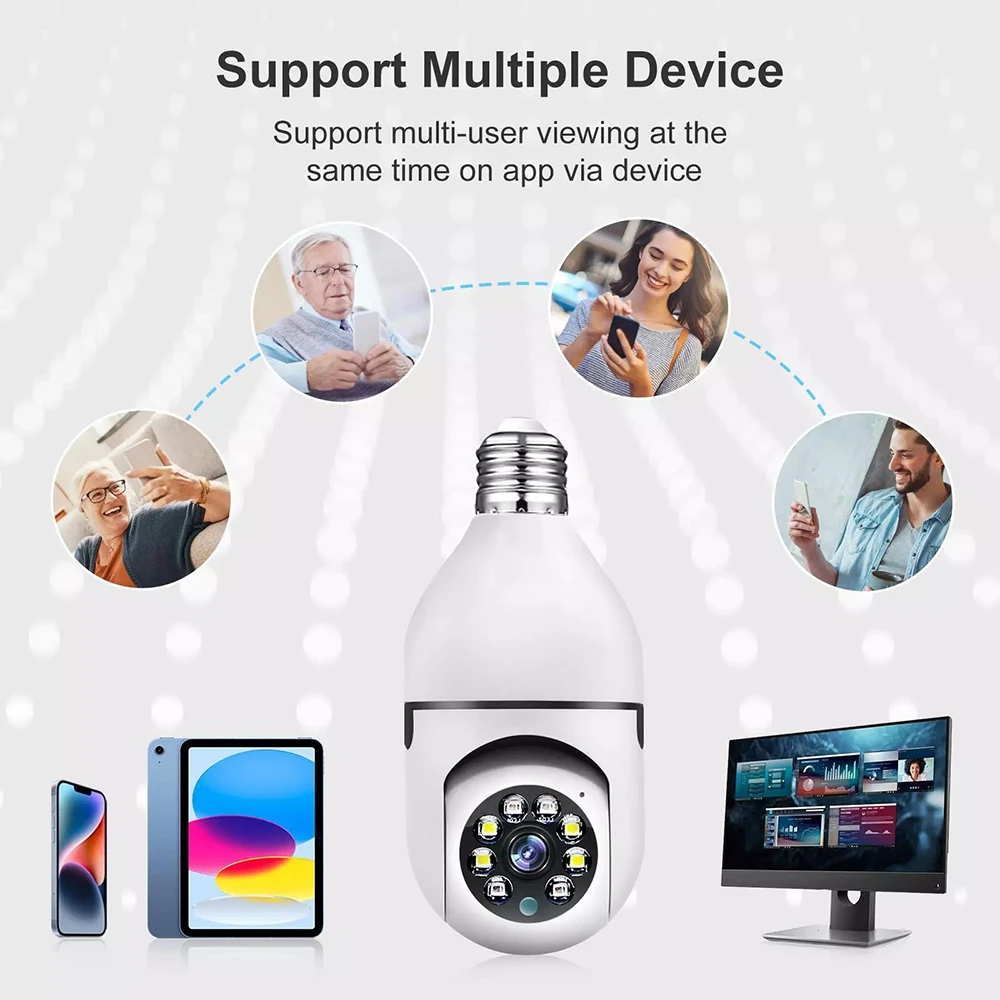 8MP E27 Bulb Surveillance Camera Wifi IP PTZ CCTV Camera 10X Zoom Color Night Vision Human Tracking Security Baby Monitor Cam - Image 6