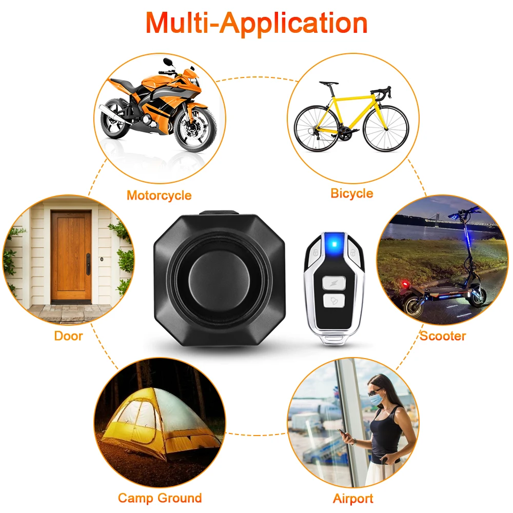 USB Charge Bike Alarm Wireless Bicycle Vibration Motion Sensor Alarm Remote Control Motorcycle Alarm Security Protection - Image 5