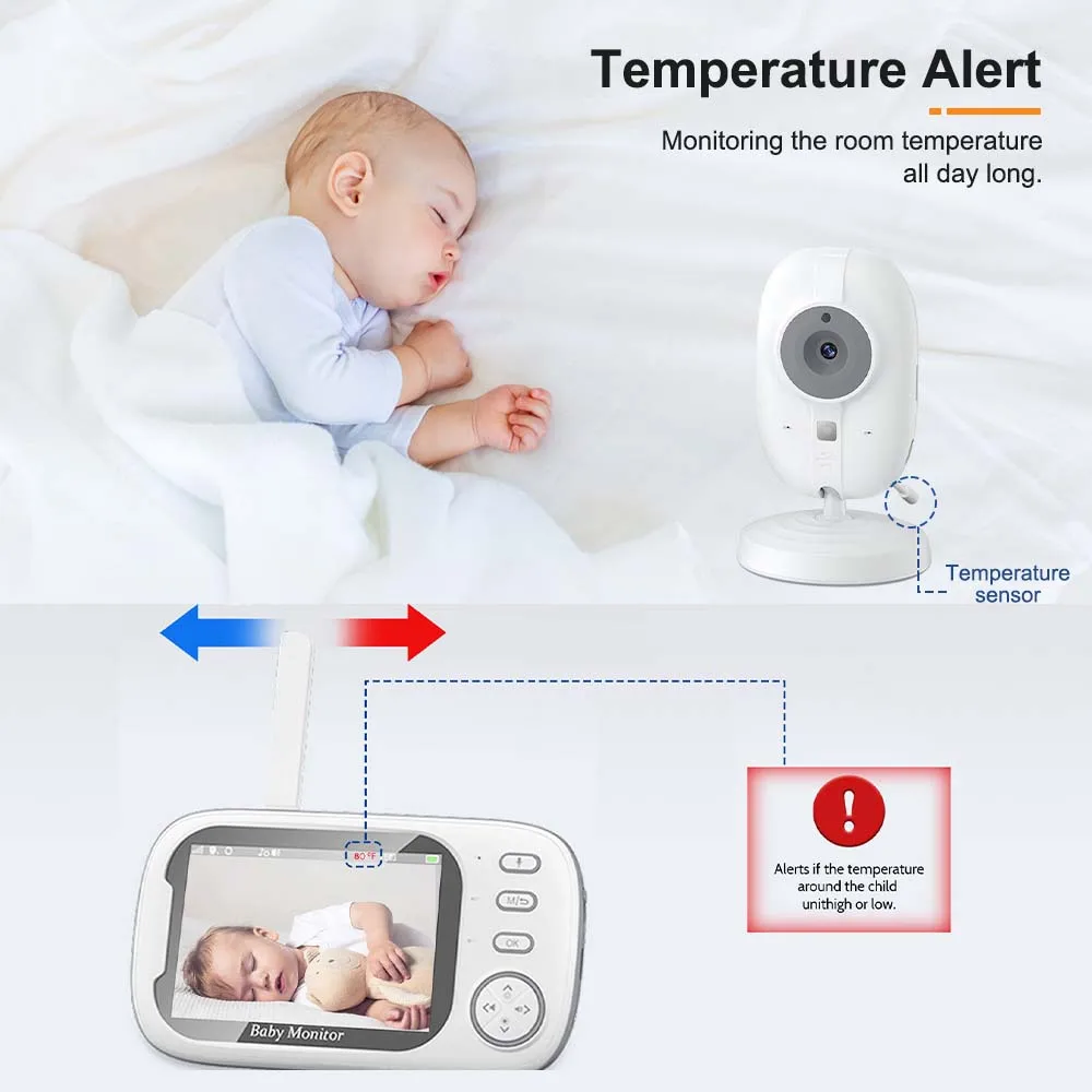 3.5'' Video Baby Monitor 2.4G Mother Kids Two-way Audio Night Vision Video Surveillance Cameras With Temperature display Screen - Image 3