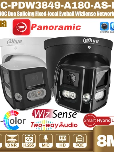 Dahua IPC-PDW3849-A180-AS-PV 2x4MP 180° TiOC Duo Splicing Fixed-focal Eyeball WizSense Network Camera Sound&Light Two-way-Audio