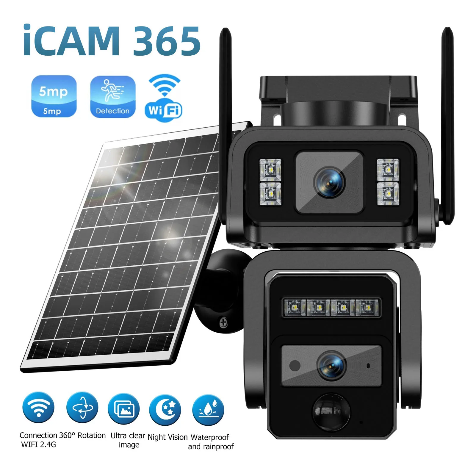 Dual Lens Solar Camera WIFI Security Outdoor Surveillance Camera Solar Panel with Battery CCTV security PZT IP cameras