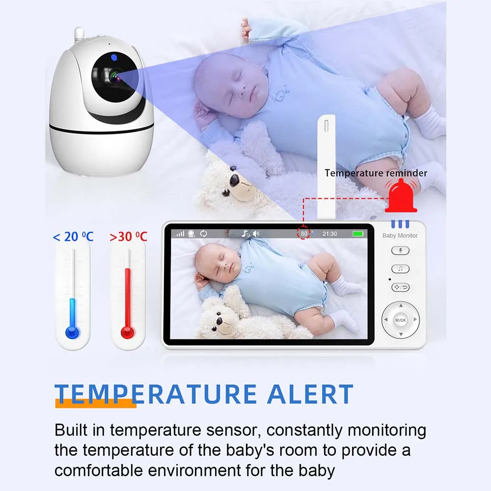 5 Inch Video Baby Monitor With Camera PTZ Zoom Babyphone Cam Security Protection Surveillance Cameras Temperature Sensor Lullaby - Image 4