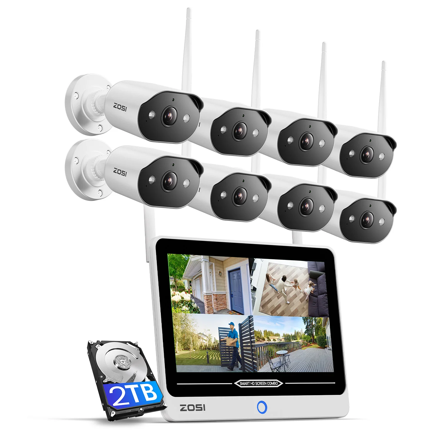 ZOSI 8CH 2K Wi-Fi 6 Security Camera System 12'' LCD Monitor 3MP Plug-in WiFi Surveillance Cams Indoor Outdoor for Home Security - Image 7